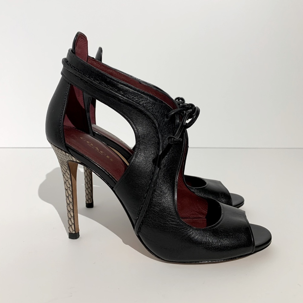 Coach 4” faux snakeskin heels with black leather